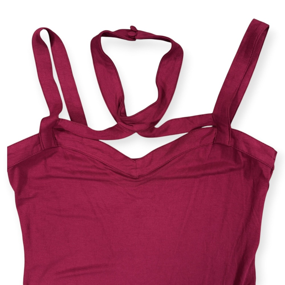 RED by BKE Sleeveless Strappy Neck Bodysuit Womens M Maroon Mock Neck Thong Snap - Picture 4 of 10